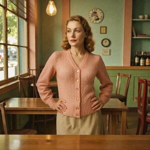 Vintage 80's Slade New Zealand Pink Lambswool Angora Blend Soft Cardigan Size S